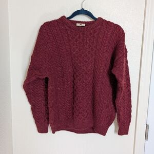 Carraig Donn Irish Wool Cable Knit Fisherman Sweater Red Men Medium Grandpa Core